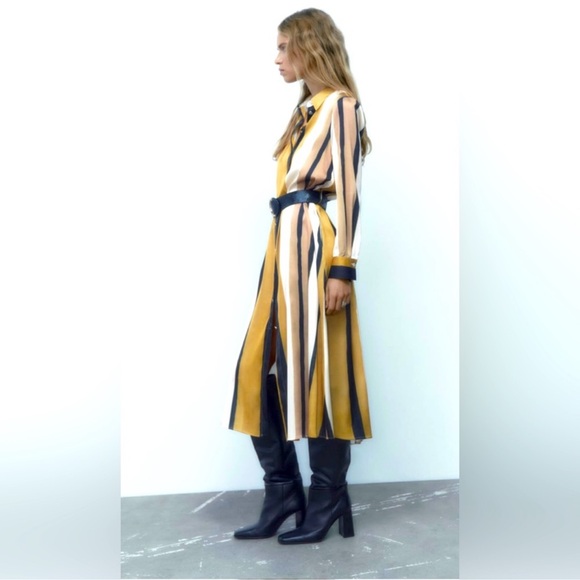 Zara NWOT Satin Striped Shirt dress - Picture 6 of 7